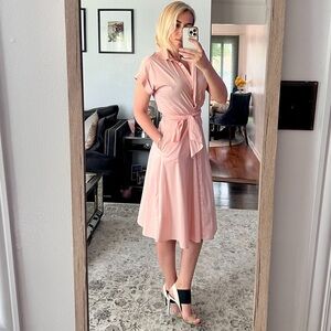 Ralph Lauren Pink Wrap Midi Dress with Notched Collar